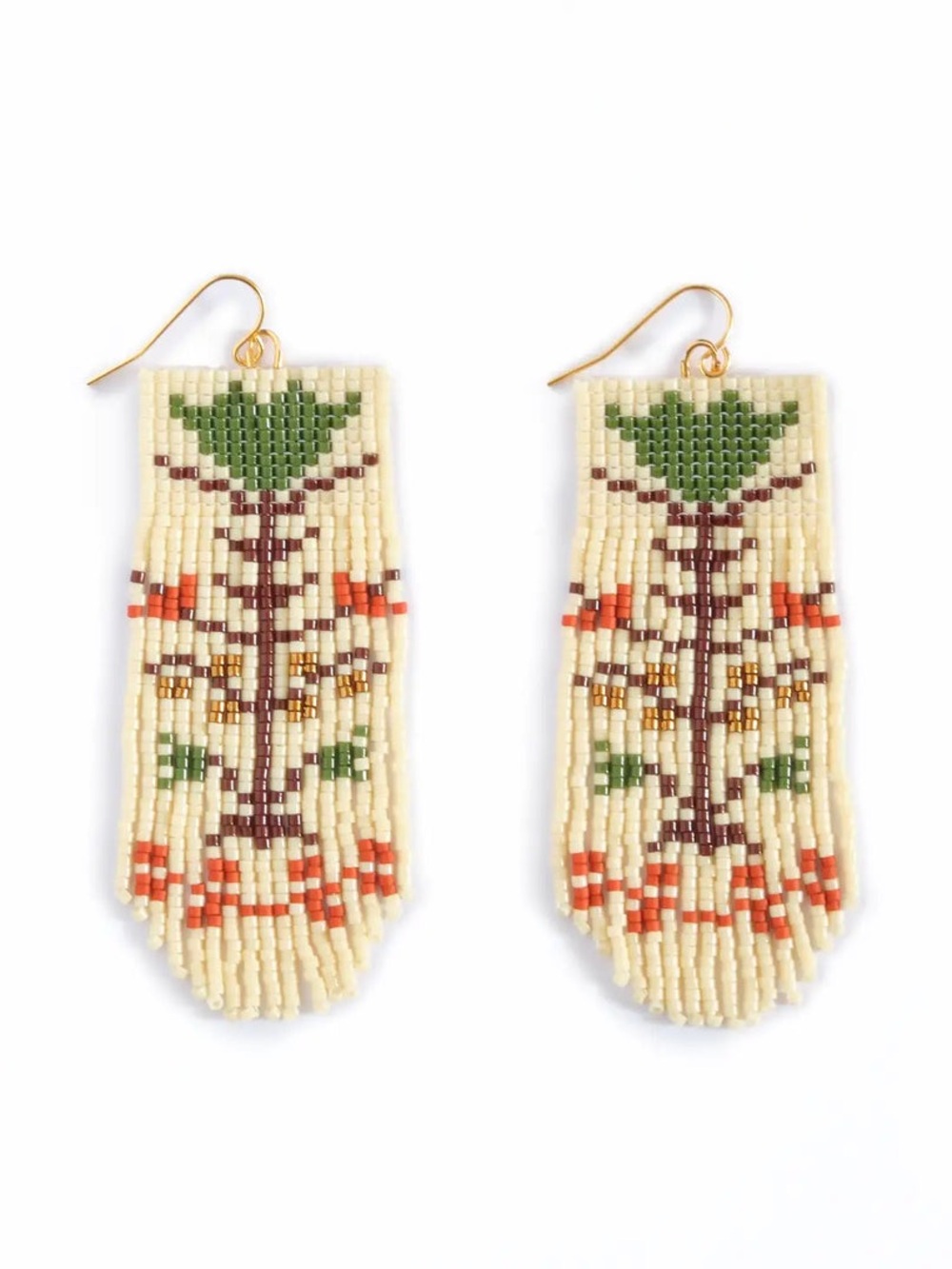 Beaded floral fringe statement earrings